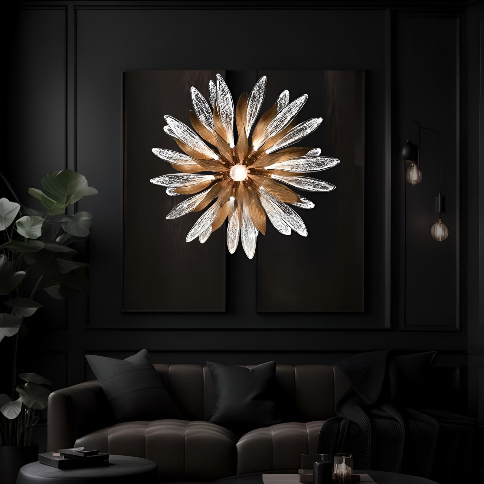 Liora Bloom Sunflower Glass Chandelier — Copper Frame, Integrated LED Lighting
