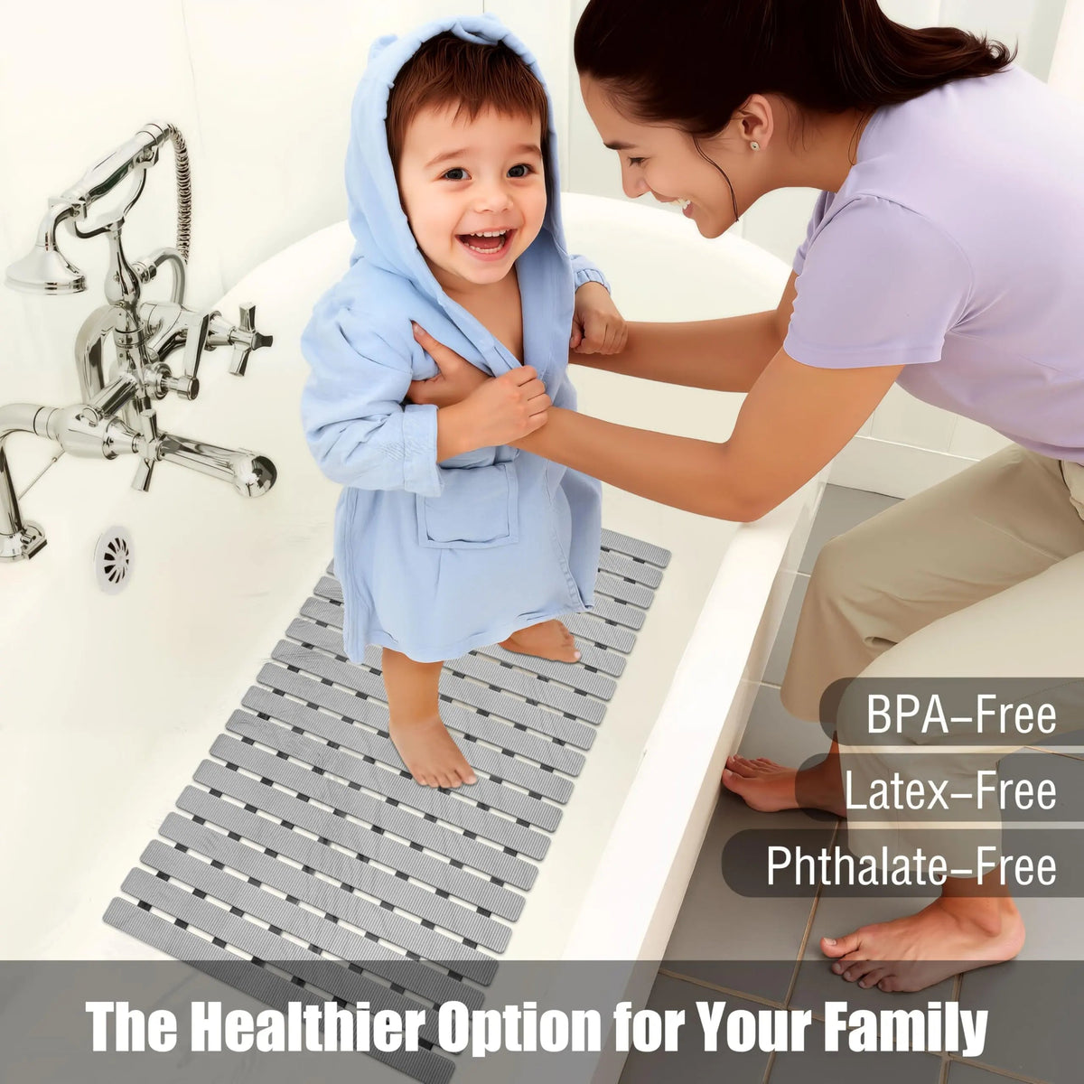 Non-Slip Bath Mat 40×63 cm — Suction Cups, Drain Holes