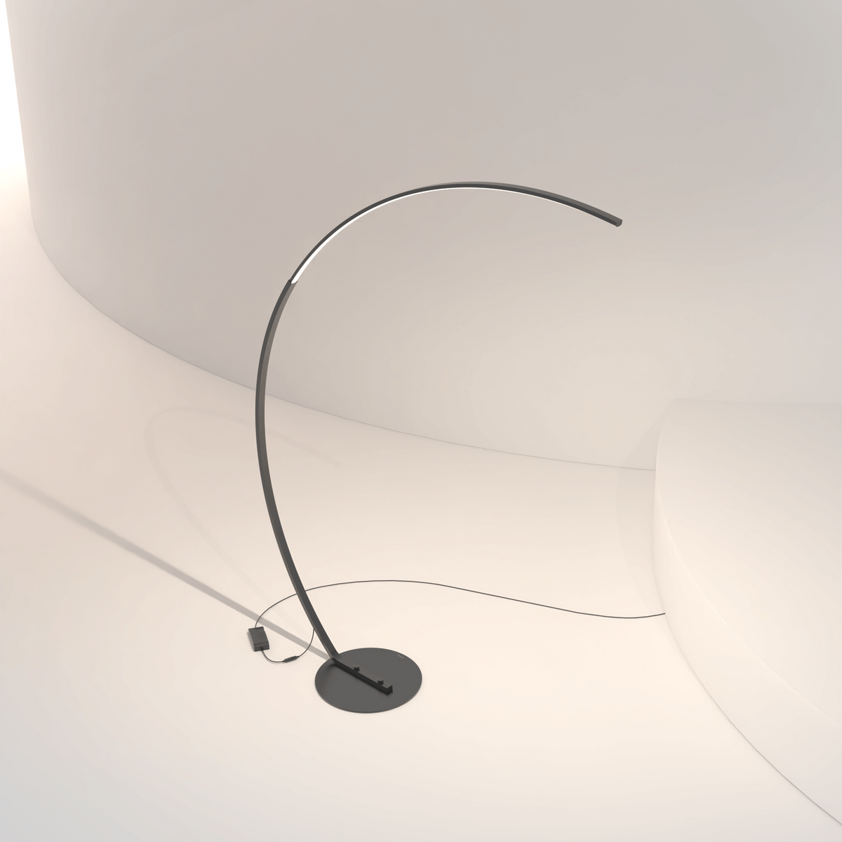Gulvlampe med bue, 170cm — dæmpbar LED, sort og hvid