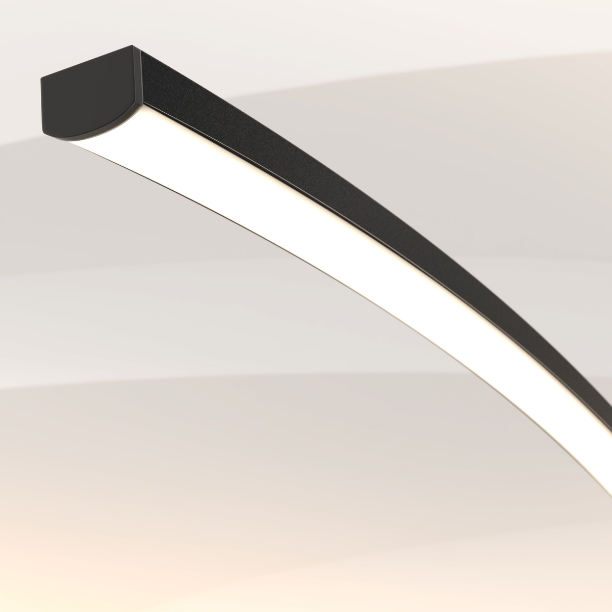Gulvlampe med bue, 170cm — dæmpbar LED, sort og hvid