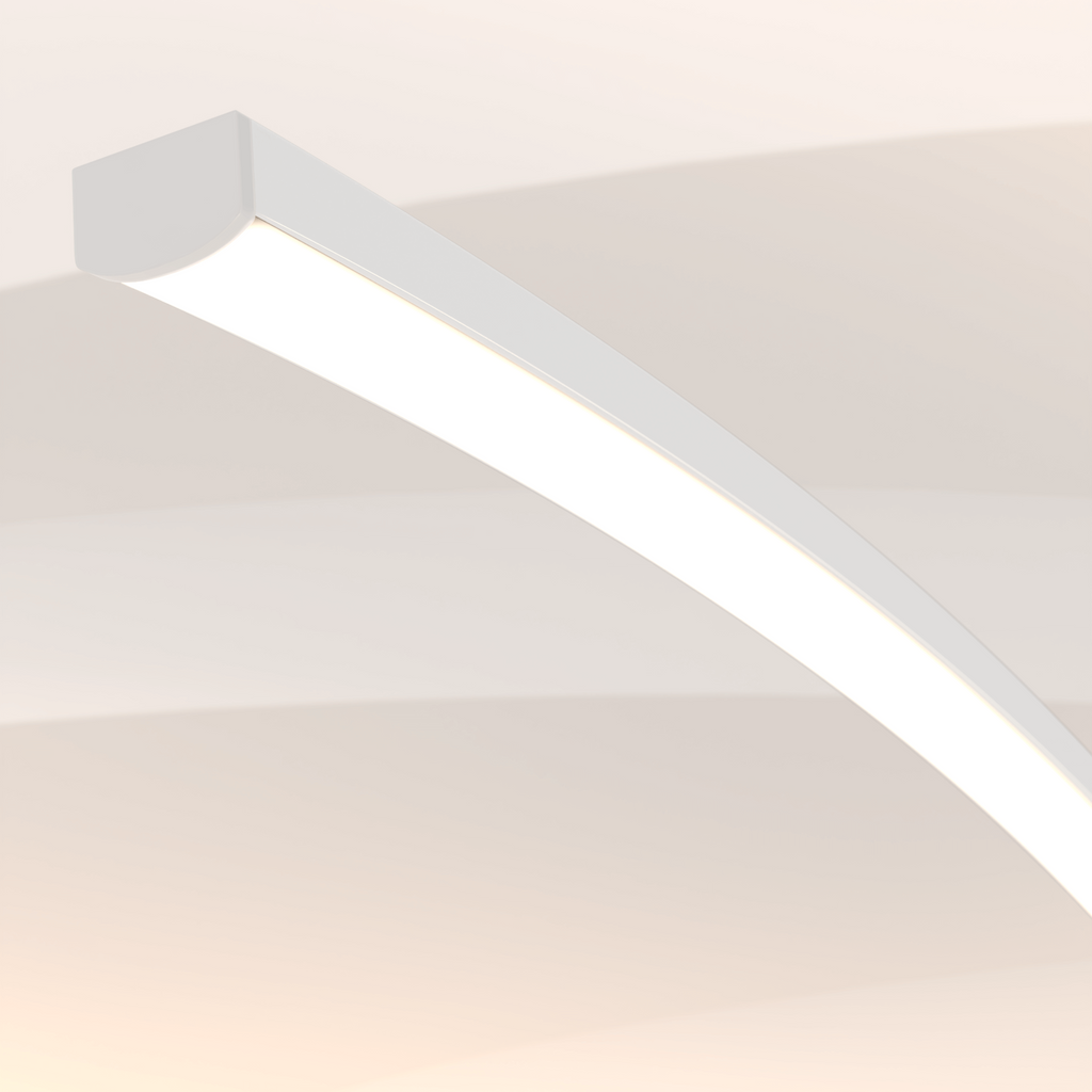 Gulvlampe med bue, 170cm — dæmpbar LED, sort og hvid