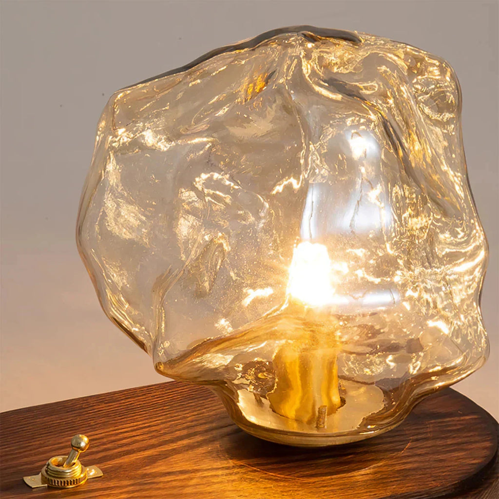 Freestanding Table Lamp — Organic Glass Shade, Solid Wooden Base