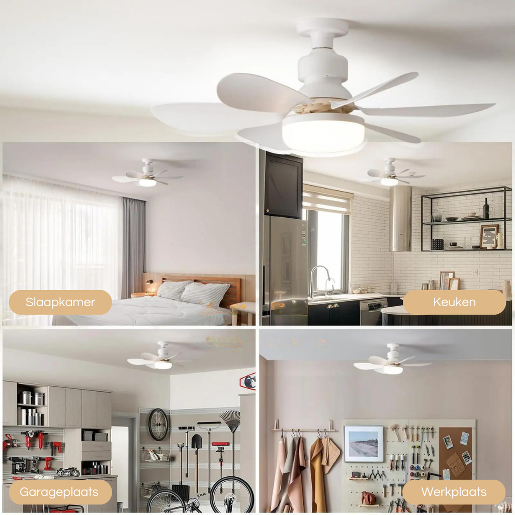 מאוורר תקרה עם תאורת LED — 3 מהירויות, שלט רחוק, מנוע שקט