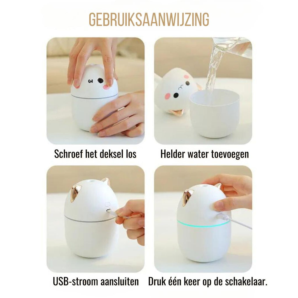 Umidificator pentru pisici — Ceață de 250ml, lumină de veghe LED