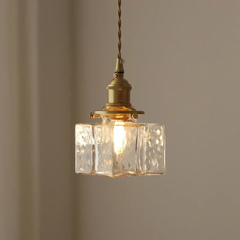 Glas-Pendelleuchte — Vintage-Messing, Retro-Textur, E27