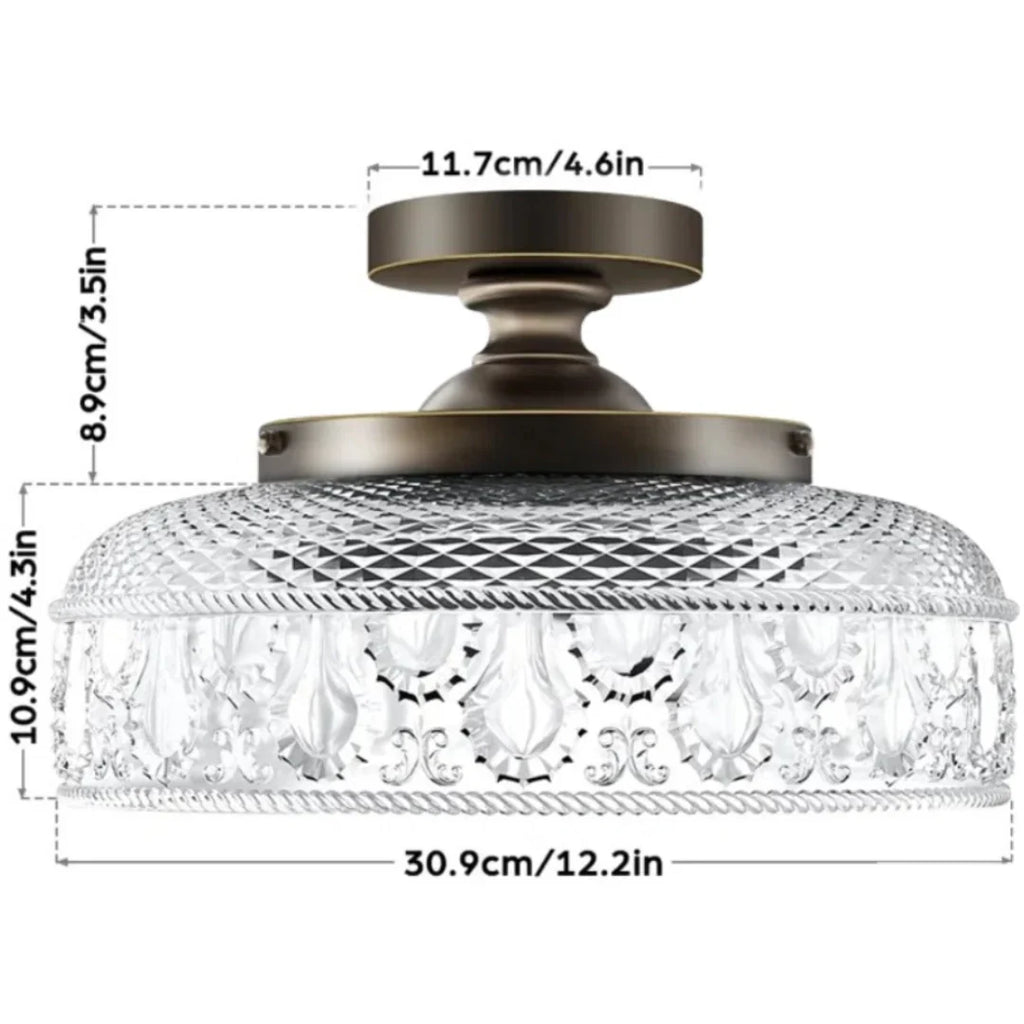Textured Glass Ceiling Lamp – Ø30cm, Gold, Black & Green