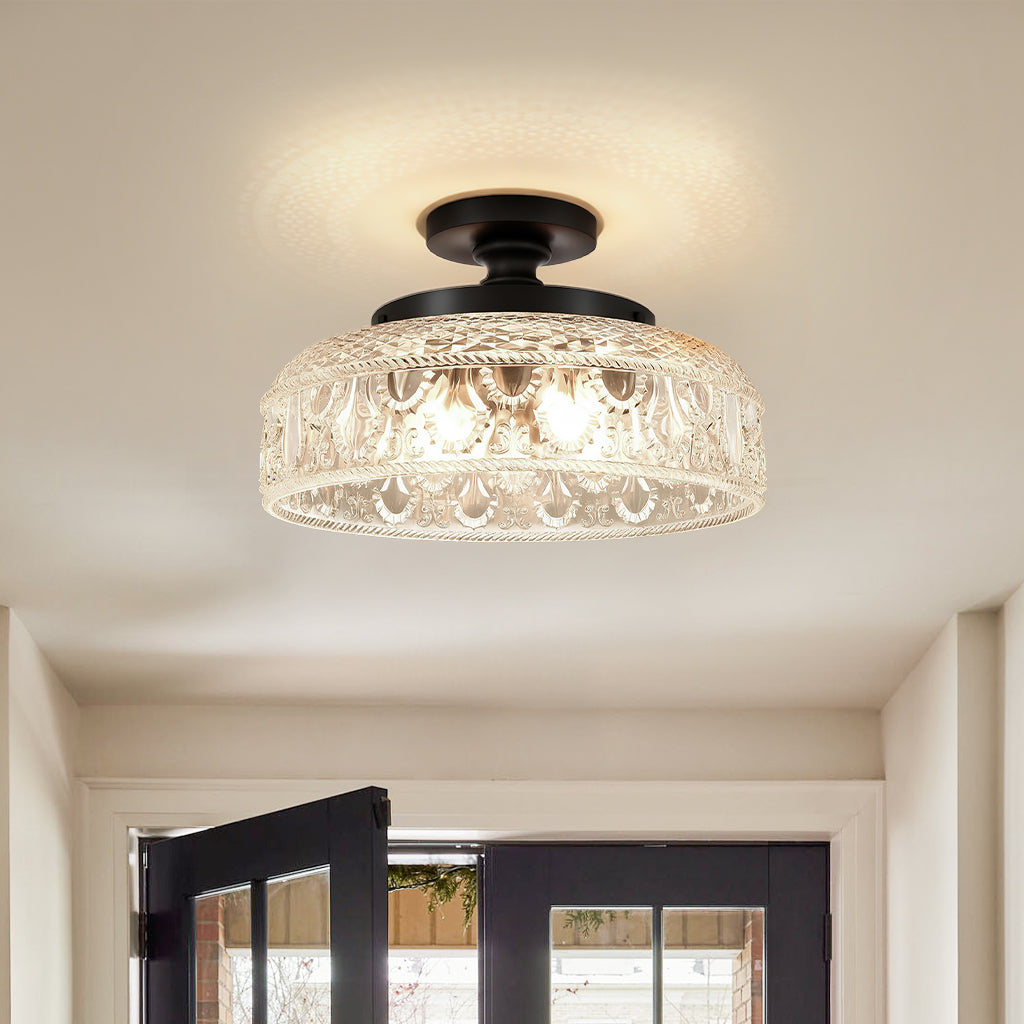 Textured Glass Ceiling Lamp – Ø30cm, Gold, Black & Green