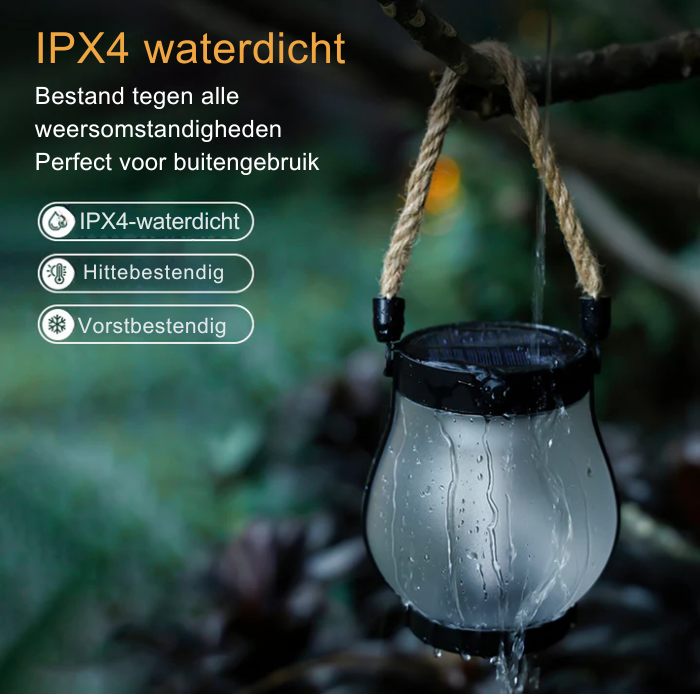 Solar-Flammenlaterne - 22 LEDs, 25,5 cm, Hanfseil, wasserdicht