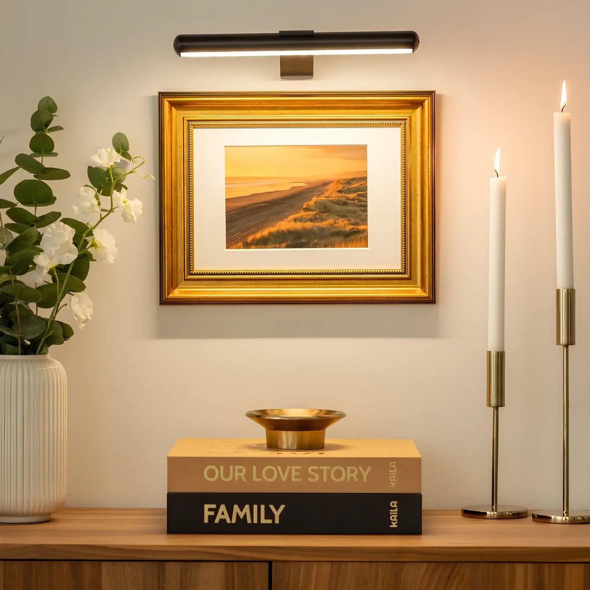 Led-schilderijlamp - zwart/wit/goud, dimbaar, oplaadbaar via usb