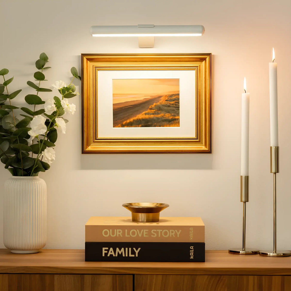 Led-schilderijlamp - zwart/wit/goud, dimbaar, oplaadbaar via usb