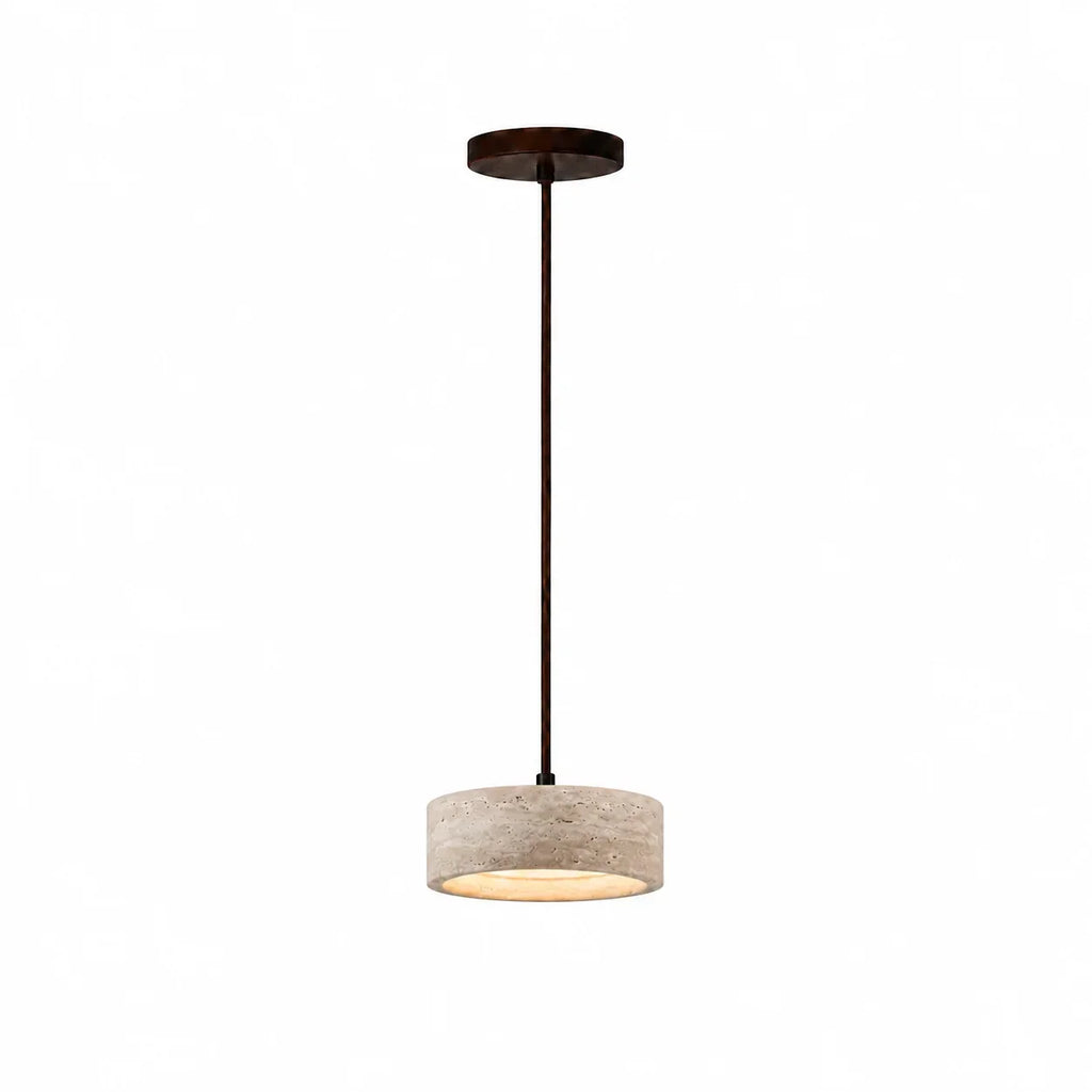 Lampada a sospensione in travertino — pietra naturale color crema, wabi-sabi