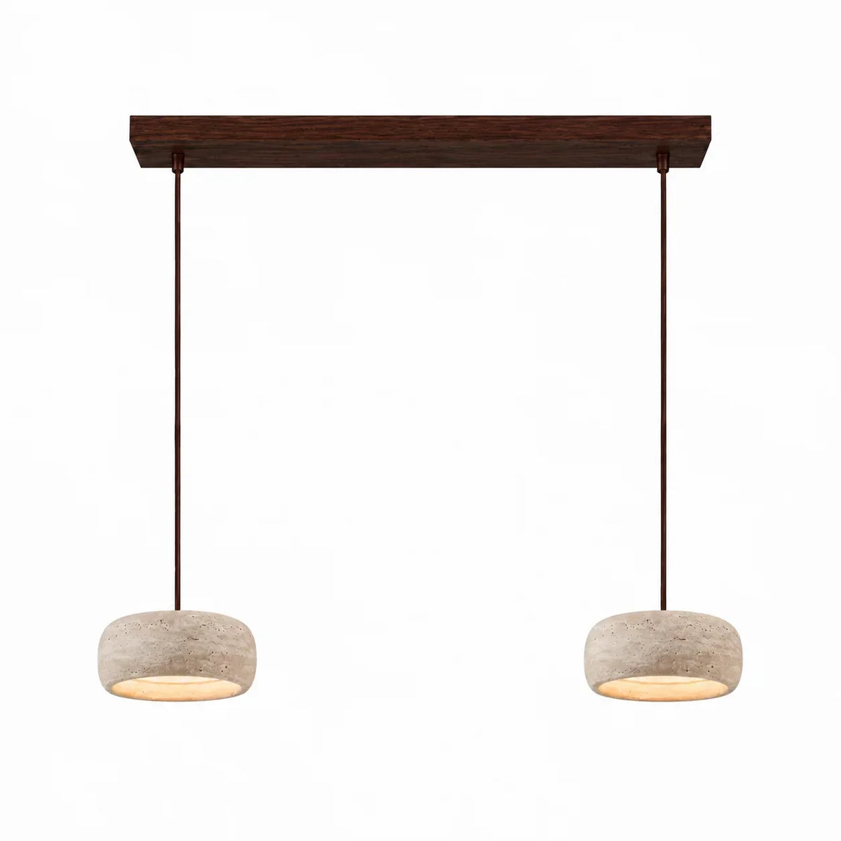 Lampada a sospensione in travertino — pietra naturale color crema, wabi-sabi