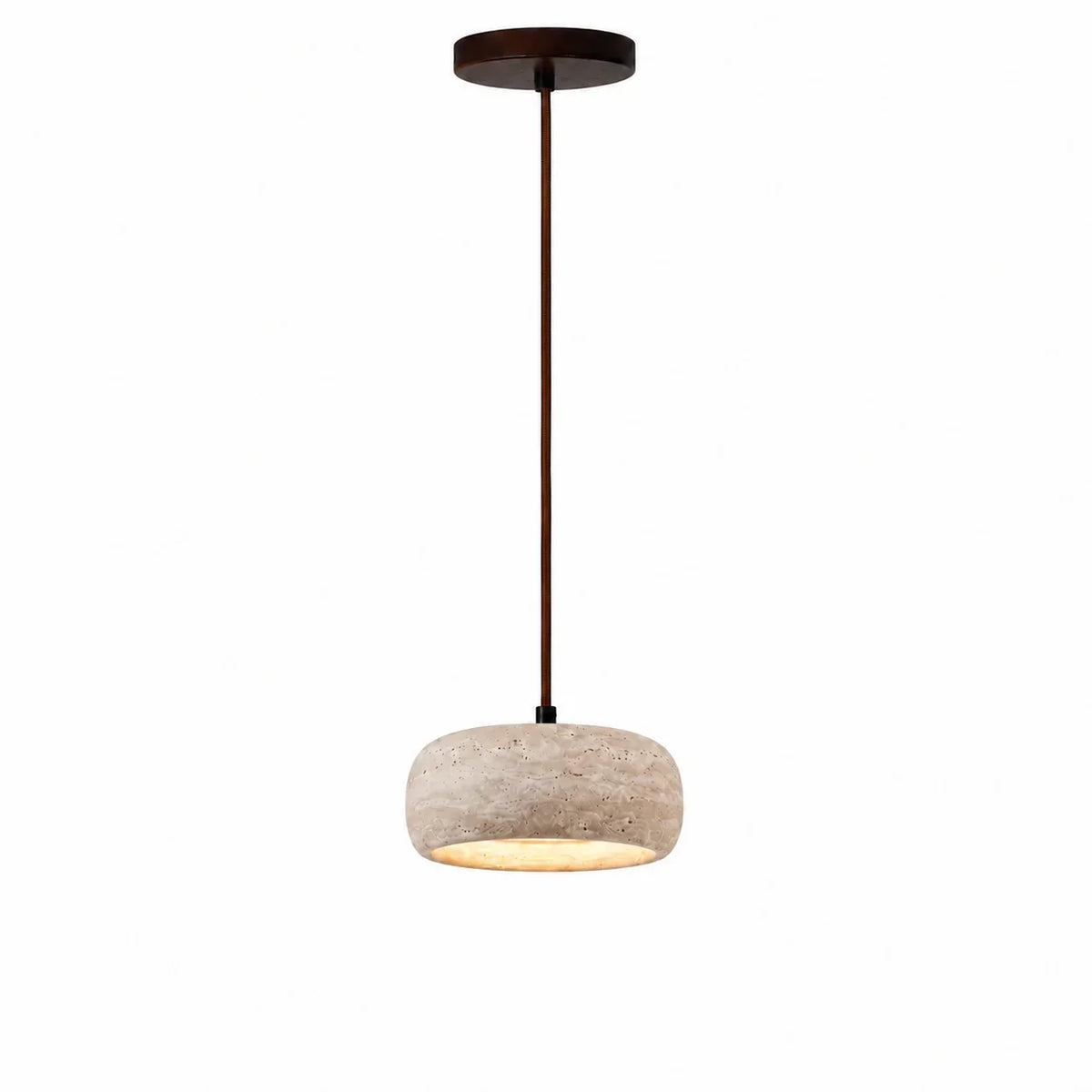 Lampada a sospensione in travertino — pietra naturale color crema, wabi-sabi