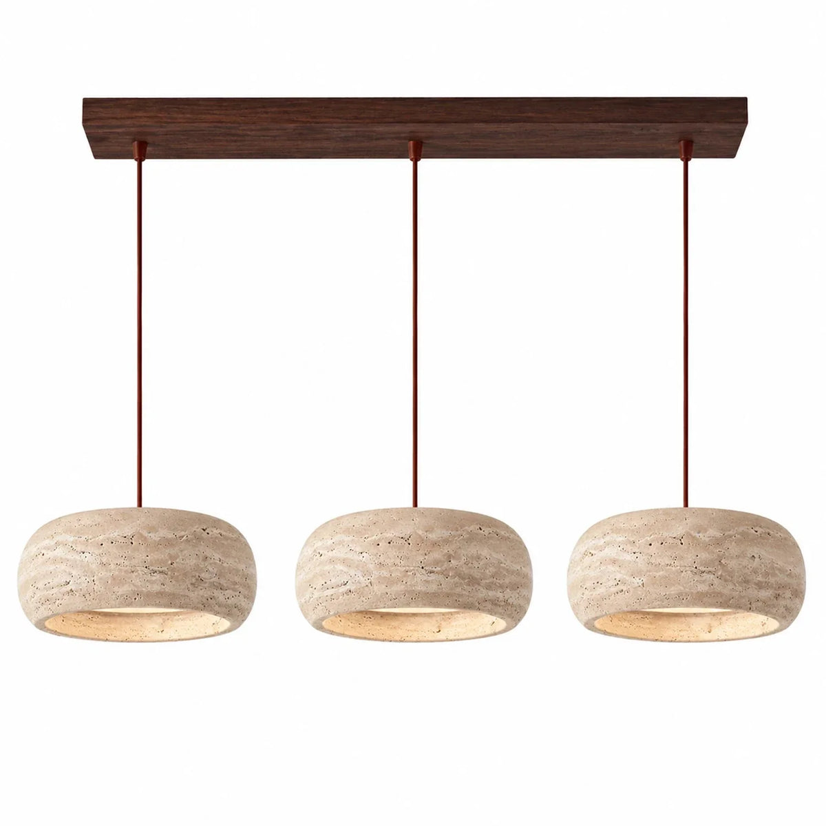 Lampada a sospensione in travertino — pietra naturale color crema, wabi-sabi
