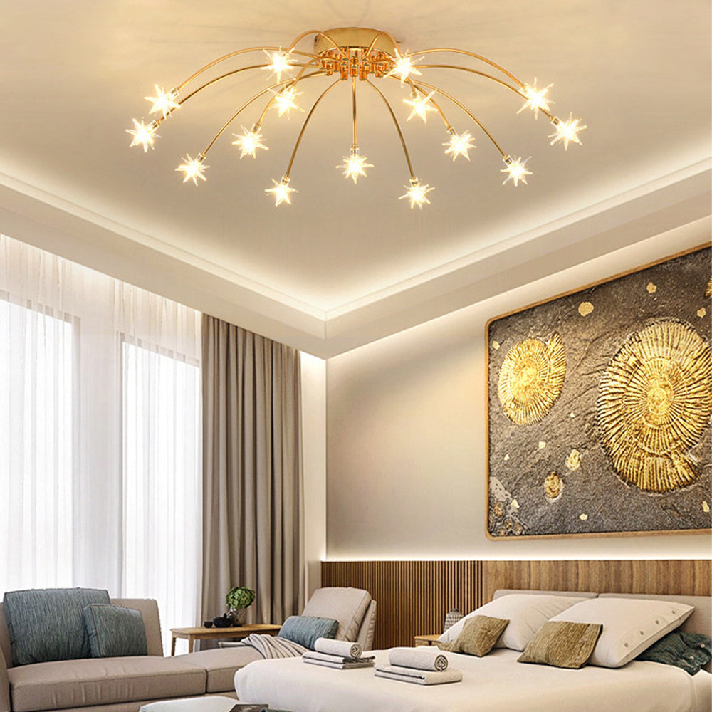 Modern LED-taklampa — utanpåliggande halvinfälld montering, metall och glas