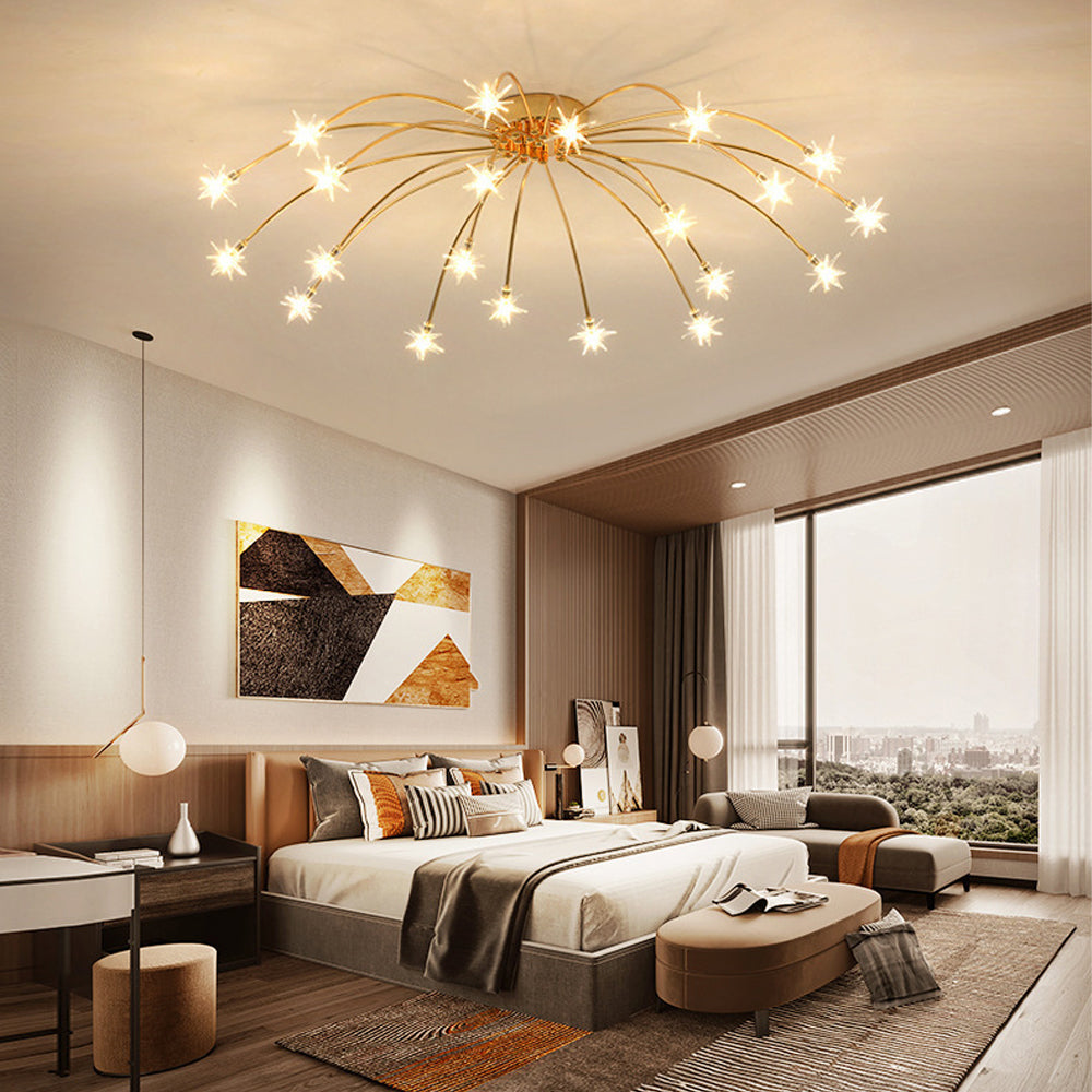 Modern LED-taklampa — utanpåliggande halvinfälld montering, metall och glas