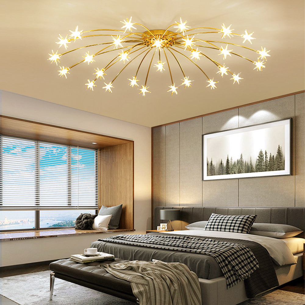 Modern LED-taklampa — utanpåliggande halvinfälld montering, metall och glas