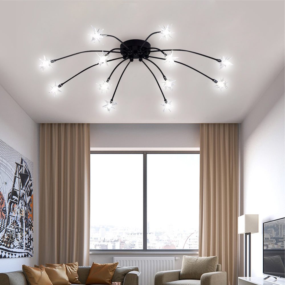 Modern LED-taklampa — utanpåliggande halvinfälld montering, metall och glas