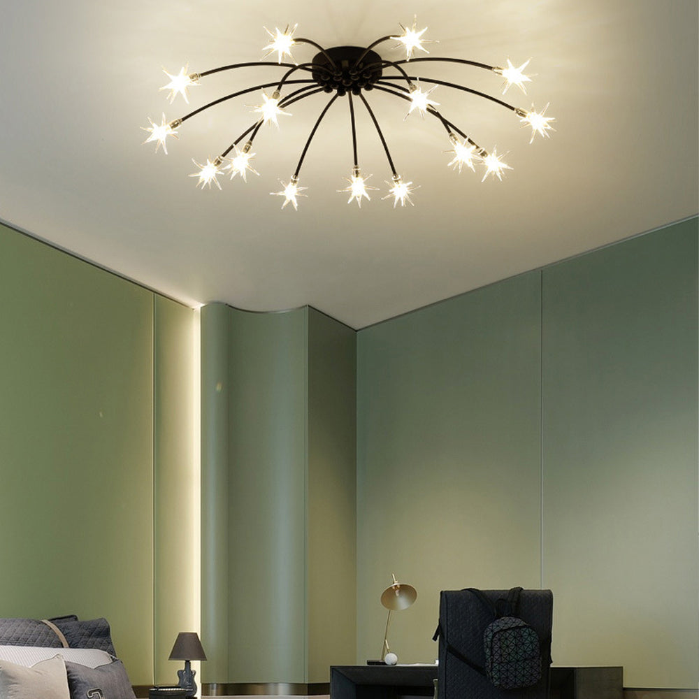 Modern LED-taklampa — utanpåliggande halvinfälld montering, metall och glas