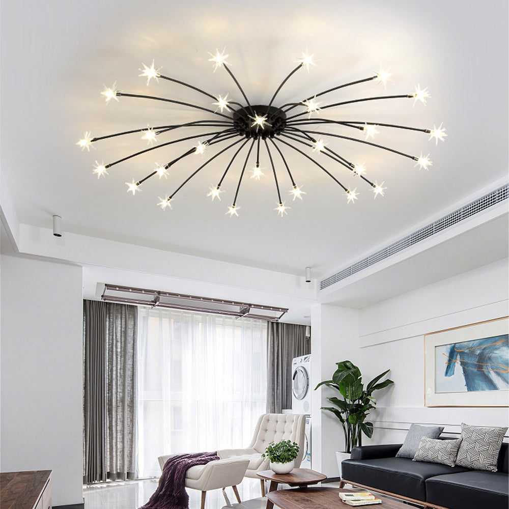 Modern LED-taklampa — utanpåliggande halvinfälld montering, metall och glas