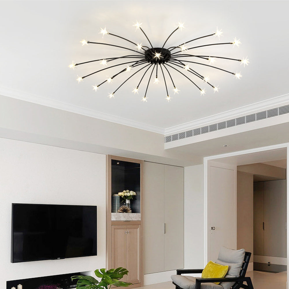 Modern LED-taklampa — utanpåliggande halvinfälld montering, metall och glas