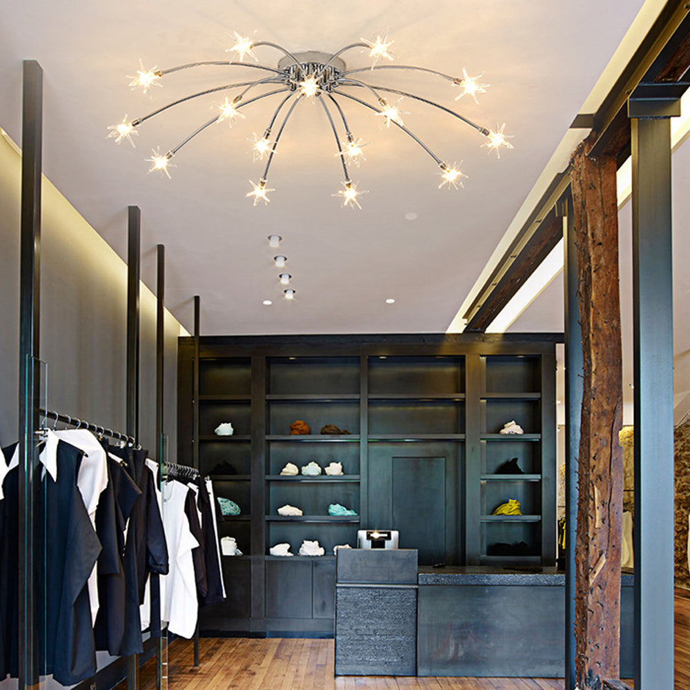 Modern LED-taklampa — utanpåliggande halvinfälld montering, metall och glas