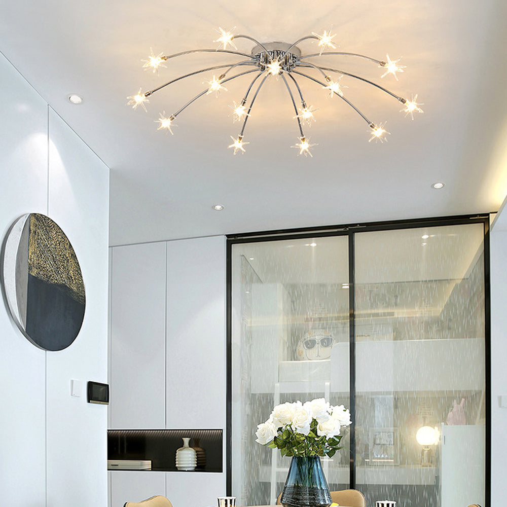 Modern LED-taklampa — utanpåliggande halvinfälld montering, metall och glas