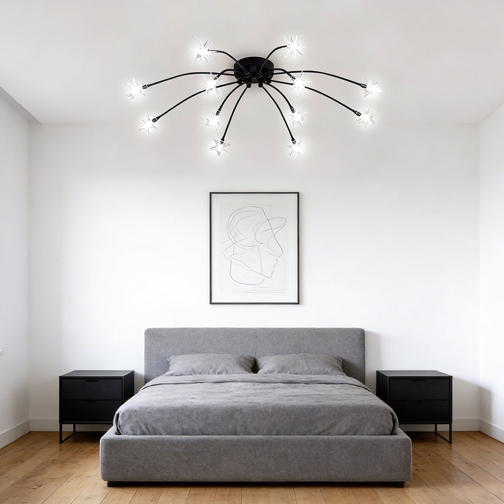 Modern LED-taklampa — utanpåliggande halvinfälld montering, metall och glas