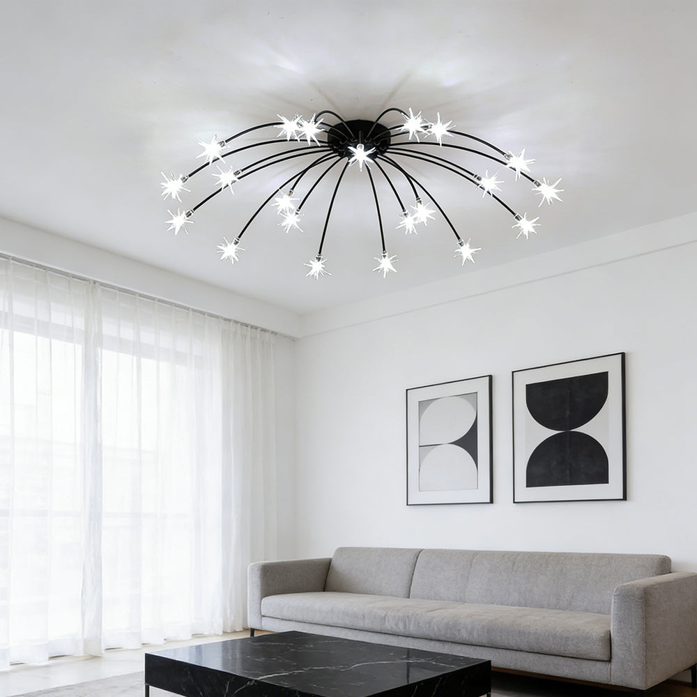 Modern LED-taklampa — utanpåliggande halvinfälld montering, metall och glas