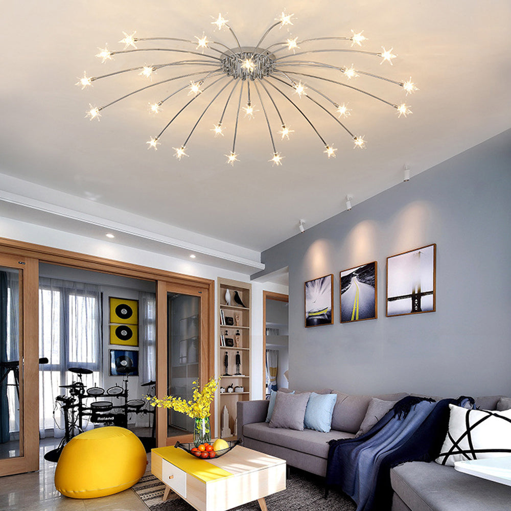 Modern LED-taklampa — utanpåliggande halvinfälld montering, metall och glas