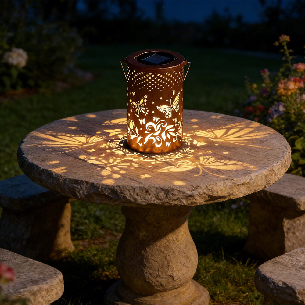 Lantaarn met led op zonne-energie — boompatroon, waterdicht volgens IP55