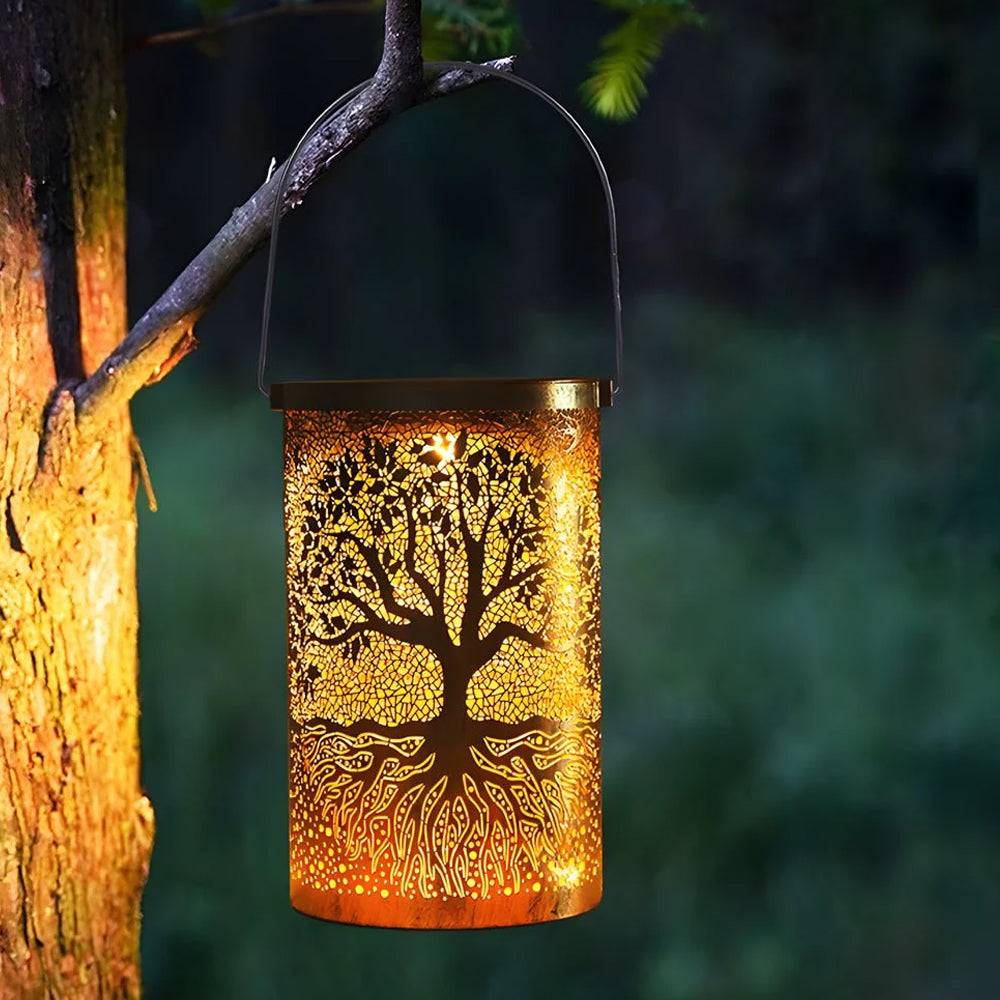 Lantaarn met led op zonne-energie — boompatroon, waterdicht volgens IP55