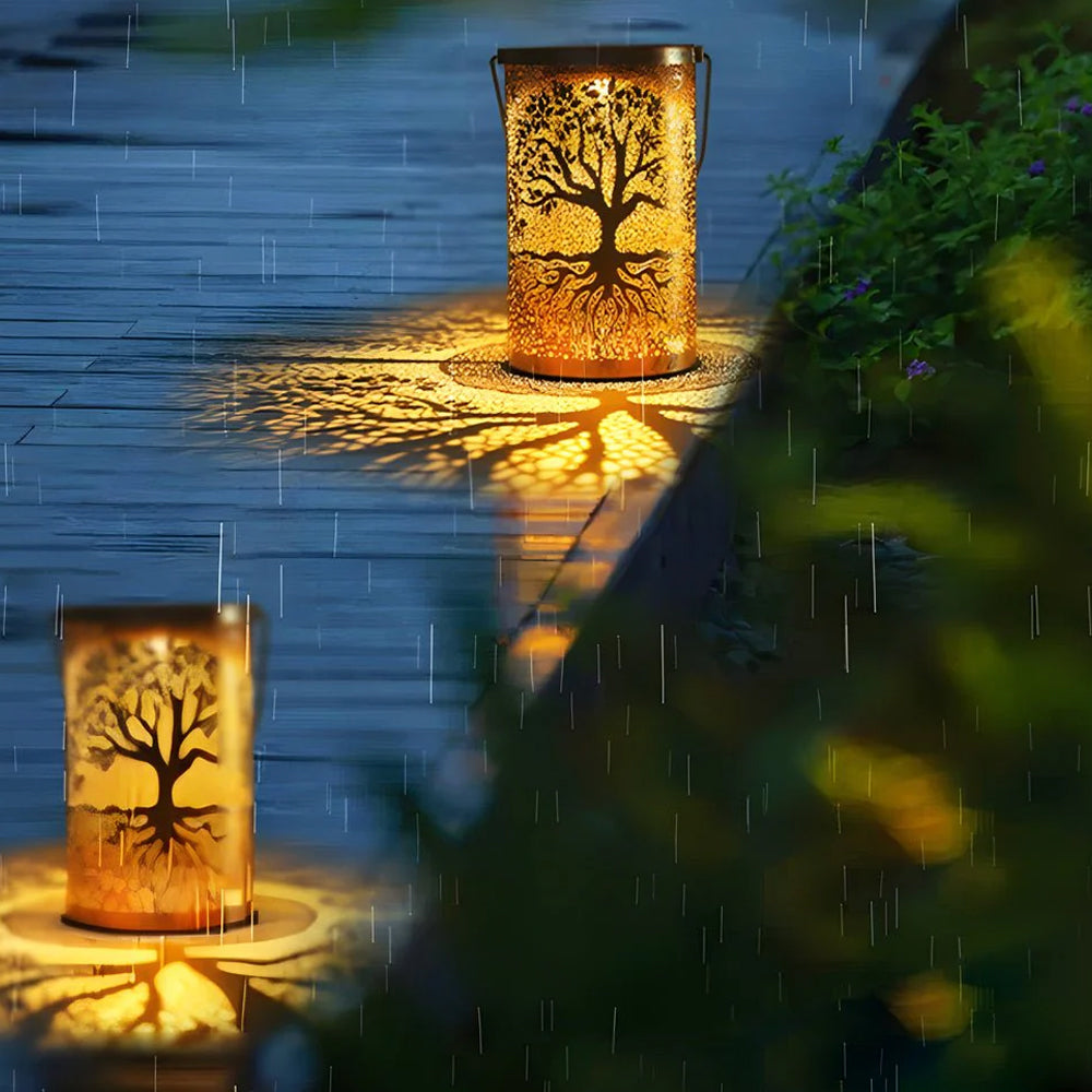 Lantaarn met led op zonne-energie — boompatroon, waterdicht volgens IP55