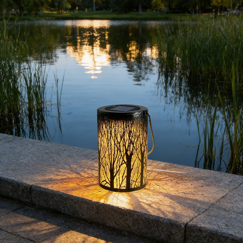 Lantaarn met led op zonne-energie — boompatroon, waterdicht volgens IP55