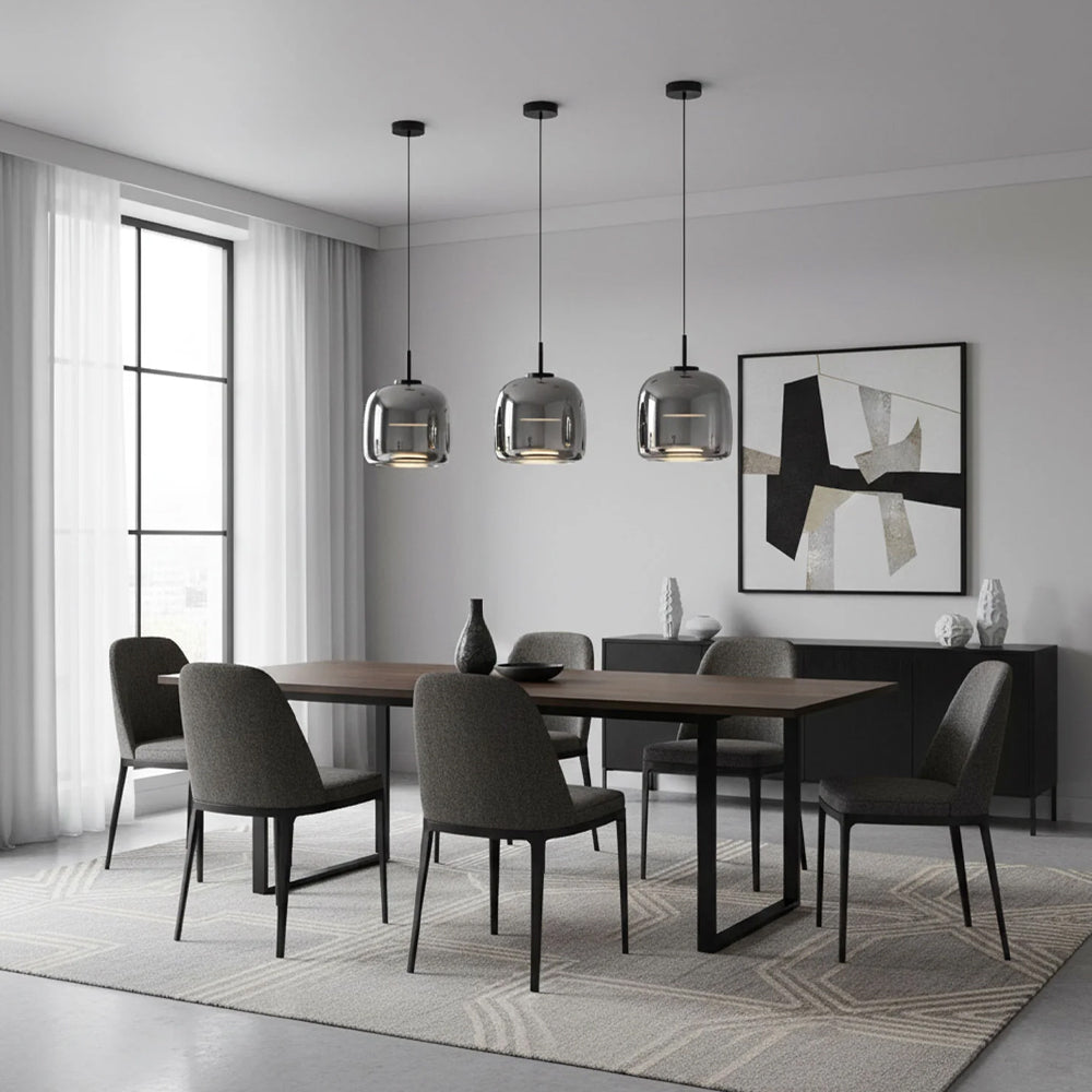 Pendellampe med røgfarvet glasskærm — vintage-minimalistisk LED