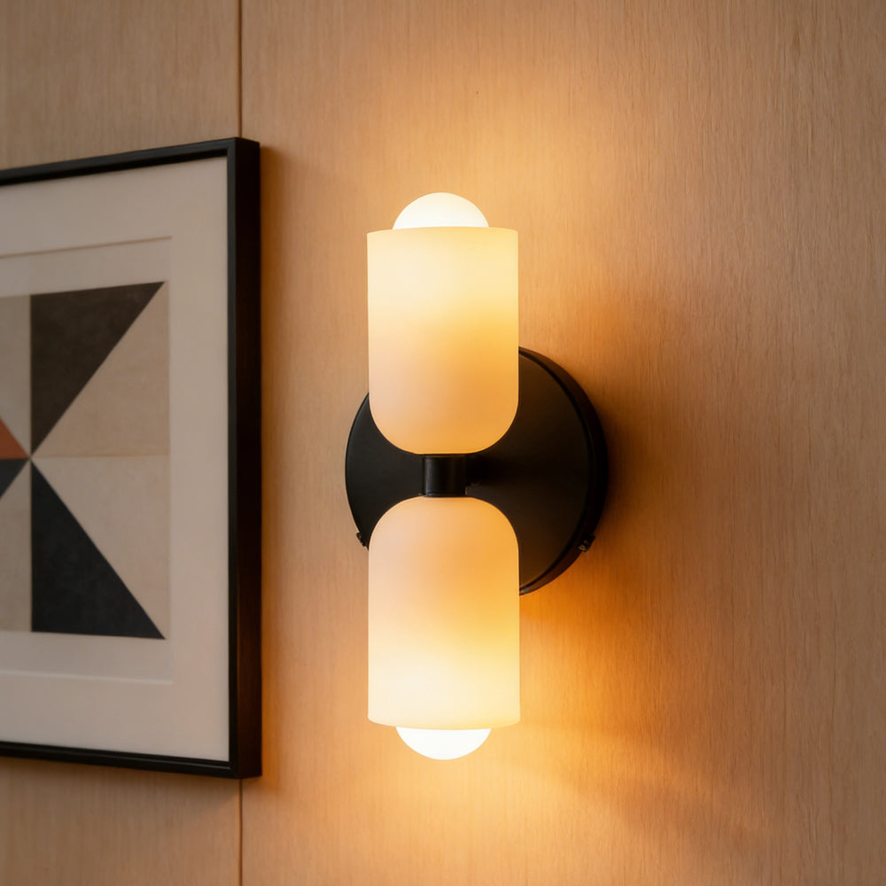 Doppelte französische Retro-Glaswandleuchte, Gold, E14