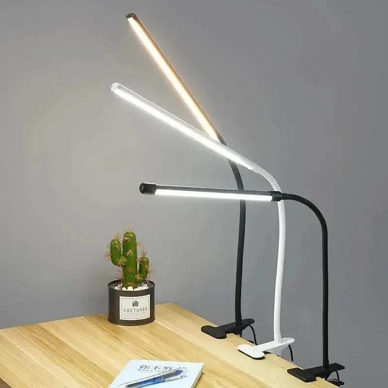 Lampă LED cu clips — gât flexibil, 3 culori de lumină, 10 niveluri