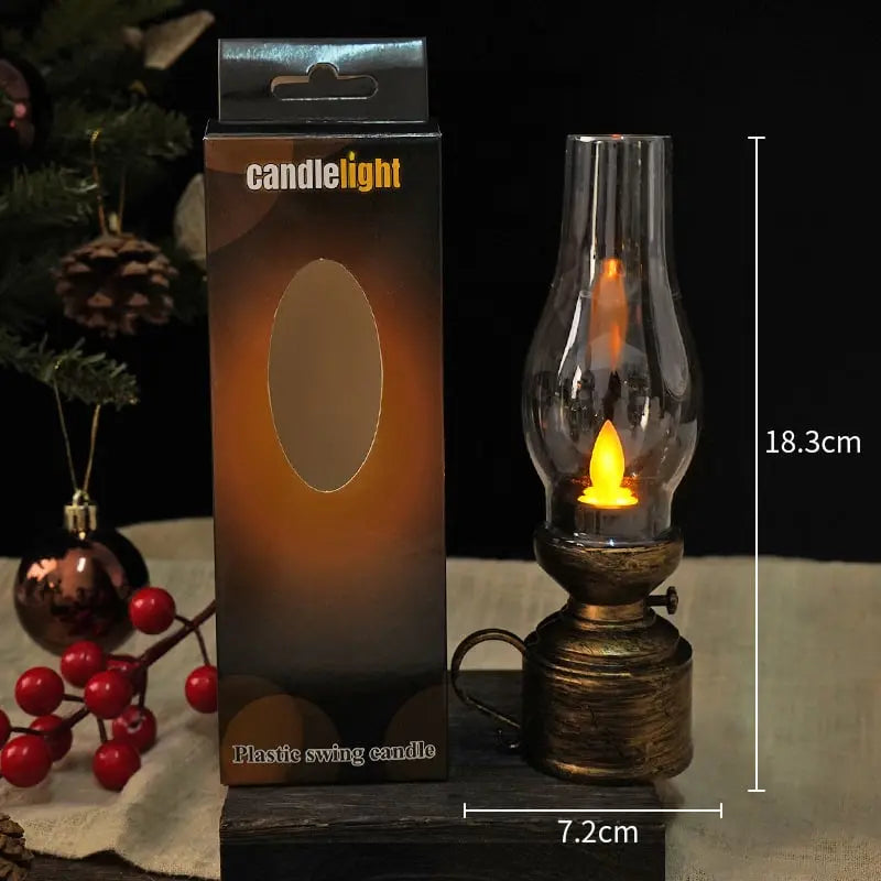 Vintage ledlantaarn — draadloos flikkerlicht, zwart/wit/brons