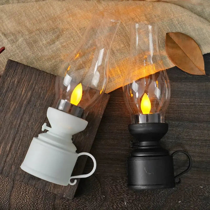 Vintage ledlantaarn — draadloos flikkerlicht, zwart/wit/brons