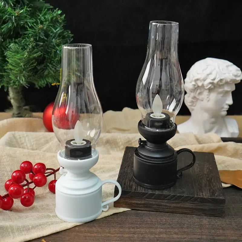 Vintage ledlantaarn — draadloos flikkerlicht, zwart/wit/brons
