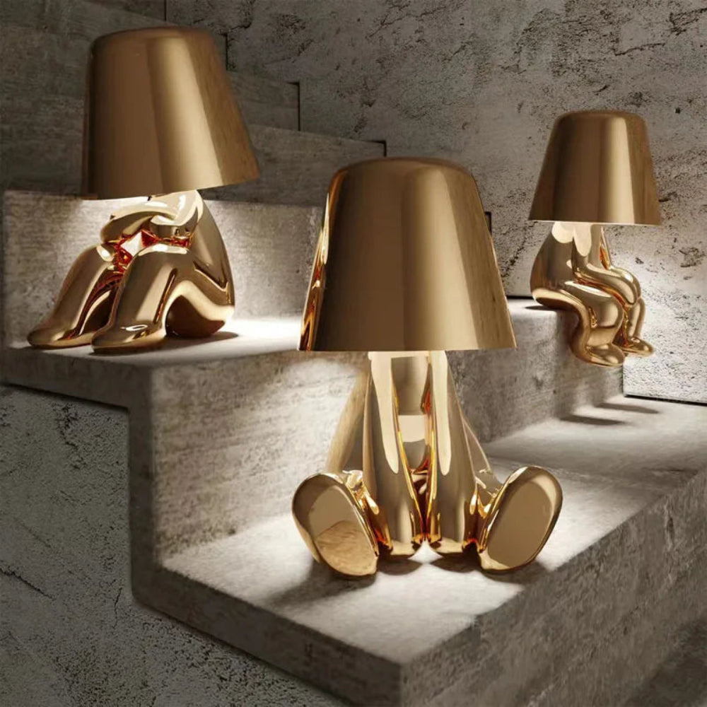 LED Table Lamp — Adjustable Brightness, Playful Tiny Man Silhouette, Compact Sculptural Form