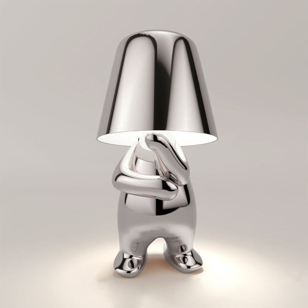 LED Table Lamp — Adjustable Brightness, Playful Tiny Man Silhouette, Compact Sculptural Form