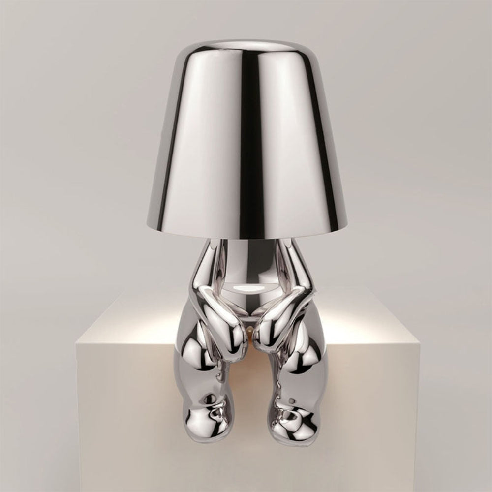 LED Table Lamp — Adjustable Brightness, Playful Tiny Man Silhouette, Compact Sculptural Form