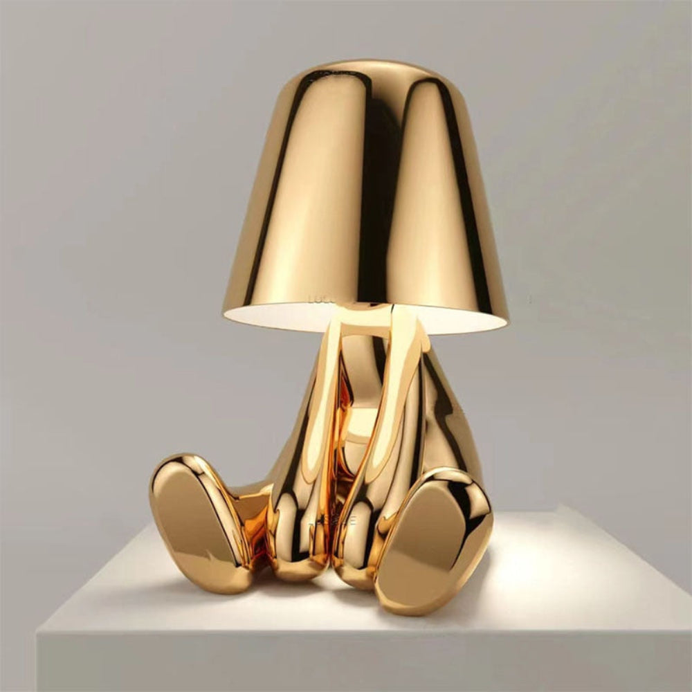 LED Table Lamp — Adjustable Brightness, Playful Tiny Man Silhouette, Compact Sculptural Form