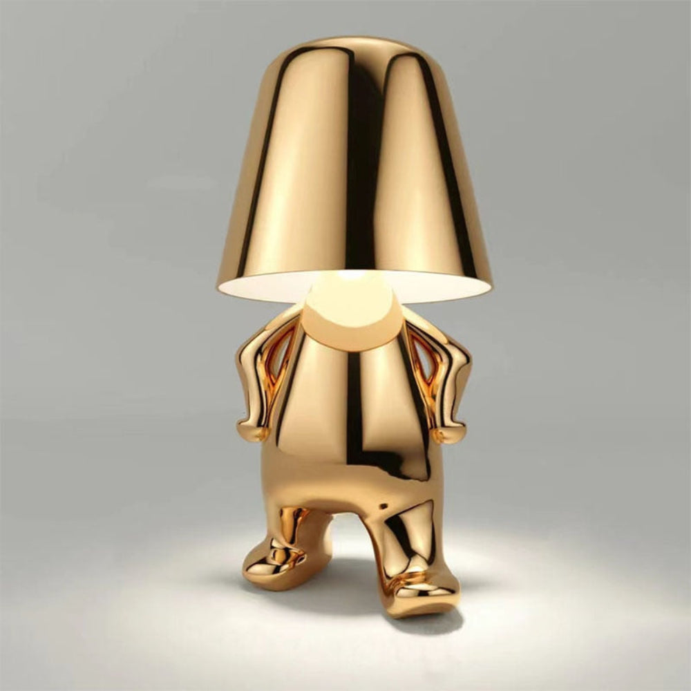 LED Table Lamp — Adjustable Brightness, Playful Tiny Man Silhouette, Compact Sculptural Form