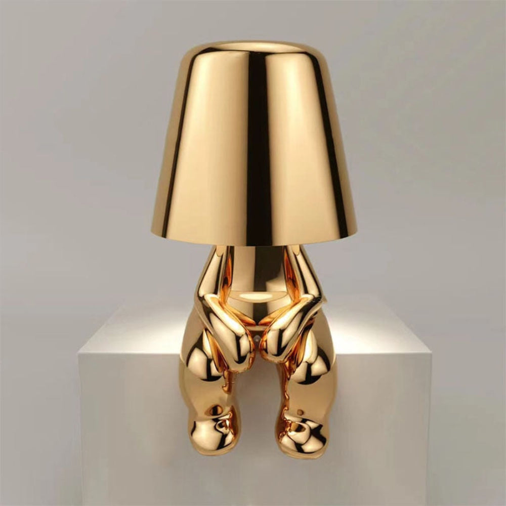 LED Table Lamp — Adjustable Brightness, Playful Tiny Man Silhouette, Compact Sculptural Form