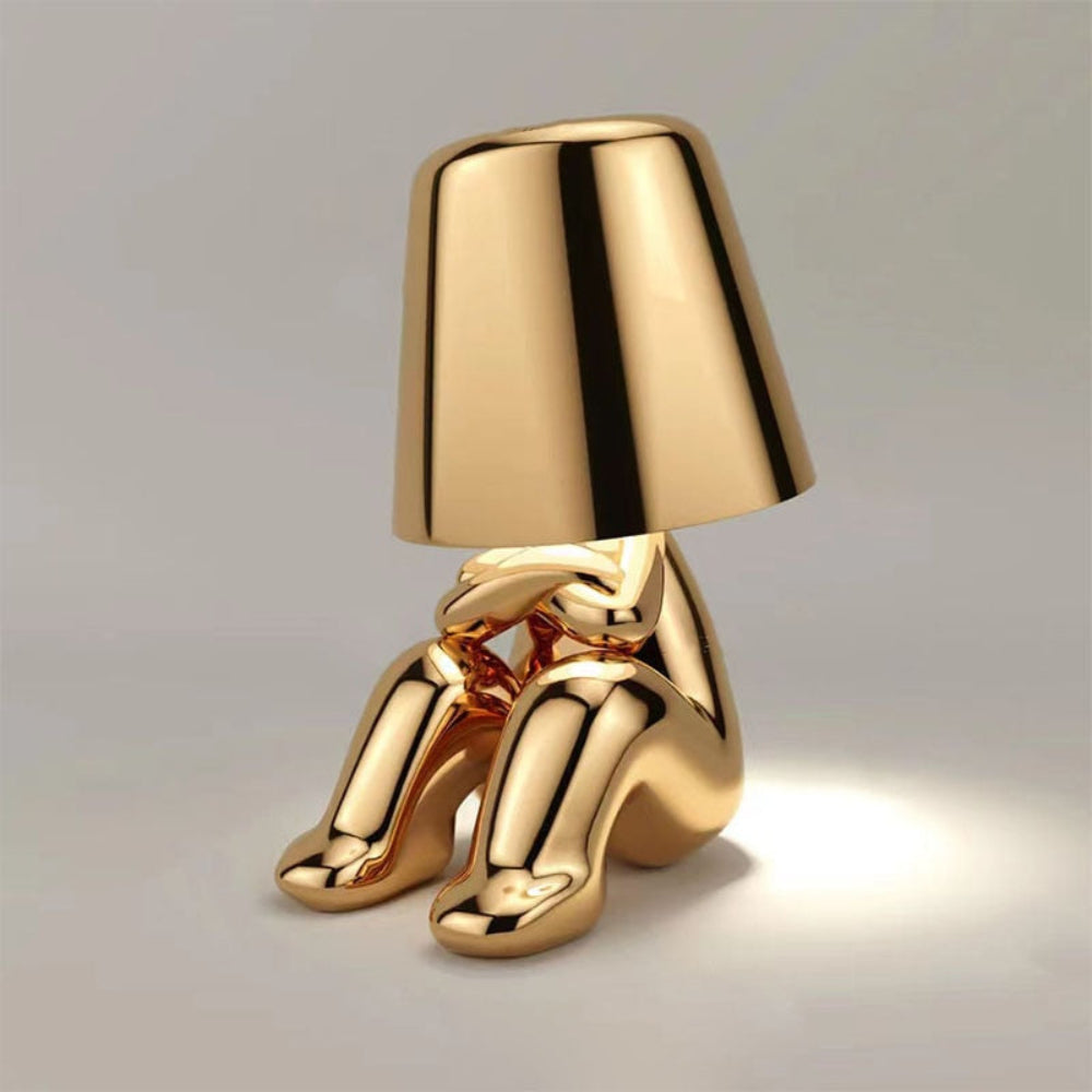 LED Table Lamp — Adjustable Brightness, Playful Tiny Man Silhouette, Compact Sculptural Form
