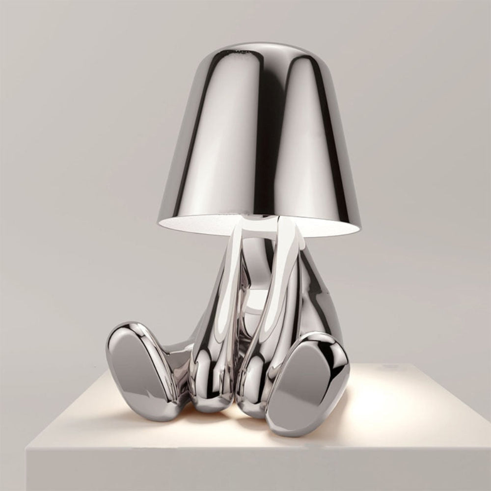 LED Table Lamp — Adjustable Brightness, Playful Tiny Man Silhouette, Compact Sculptural Form