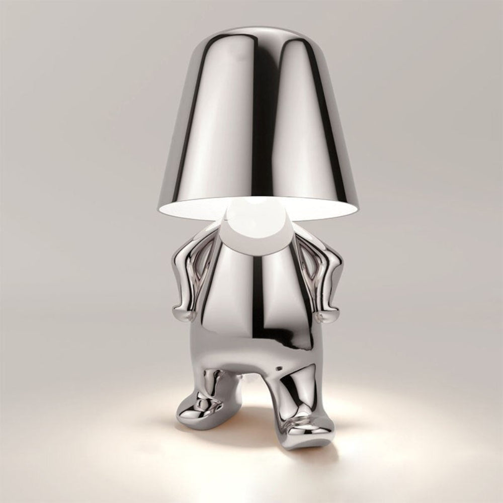 LED Table Lamp — Adjustable Brightness, Playful Tiny Man Silhouette, Compact Sculptural Form