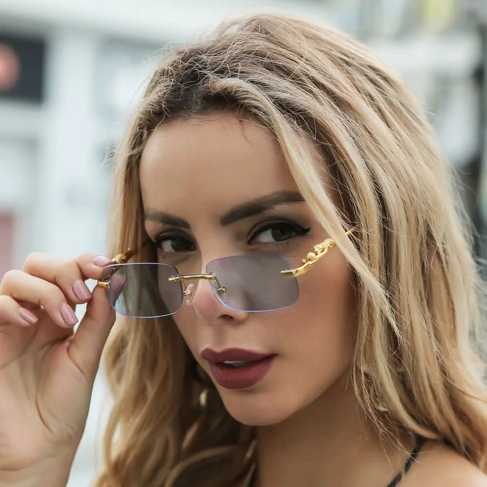 NovaShade randlose Sonnenbrille mit Leopardenkopf – UV400-Schutz, Unisex-Design
